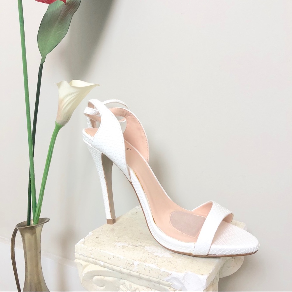 SHOEDAZZLE White Snake Embossed Colby Heel